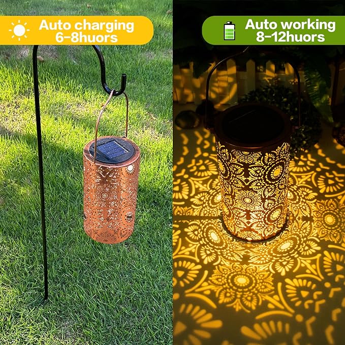 Solar Lanterns Outdoor Hanging Lantern Lights,Sunflower Metal Decor Lanterns-Waterproof LED Decorative Light for Garden Patio Yard Lawn Backyard Front Porch as Gifts for Mom Grandma Women