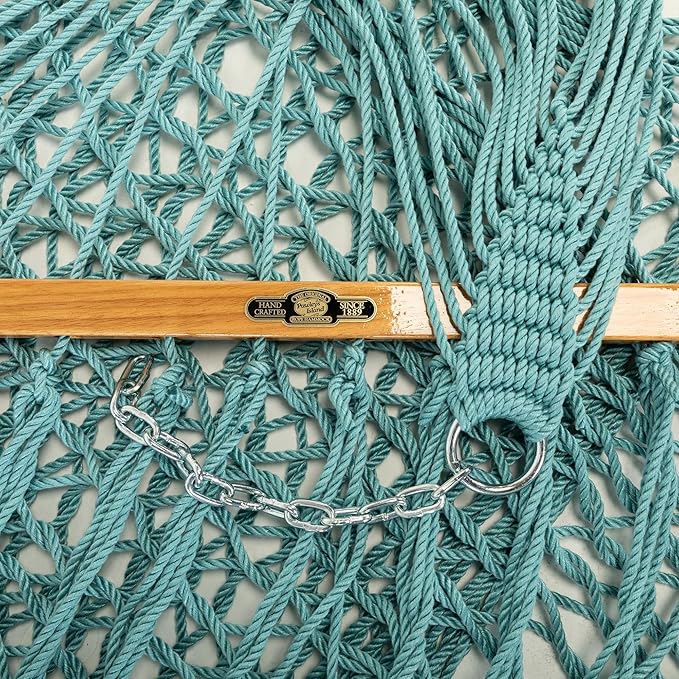 Original Pawleys Island Large Teal DURACORD Rope Hammock with Free Extension Chains & Tree Hooks, Handcrafted in The USA, Accommodates 2 People, 450 LB Weight Capacity, 13 ft. x 55 in.
