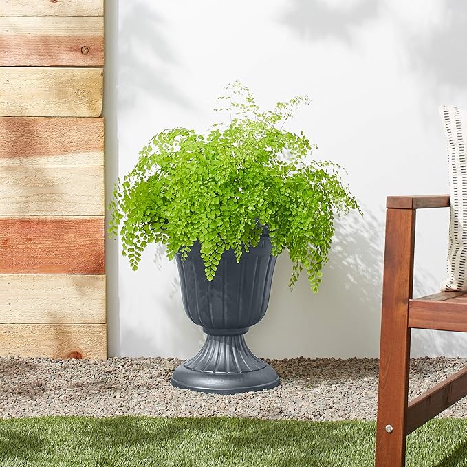 PL00GY Classic Traditional Plastic Urn Planter Indoor/Outdoor, 16" x 18", Gray