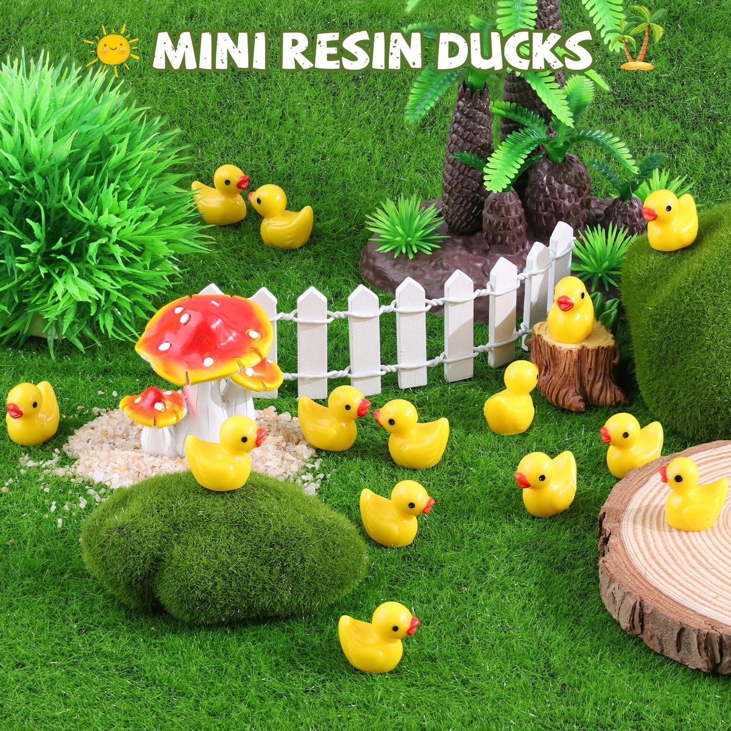 200PCS Mini Resin Animals Cute Yellow Tiny Ducks,Miniature Duck Figures to Hide,Little Animal Toys Small Figurines Bulk for Topper Desk Garden Dollhouse Landscape Aquarium Ornaments DIY Crafts & Decor
