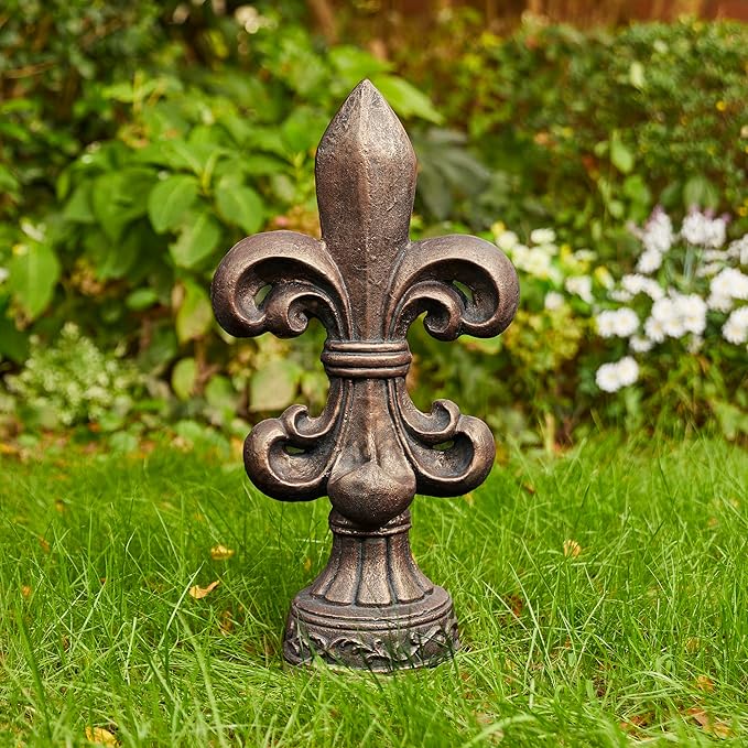 Glitzhome Fleur De Lis Garden Statue MGO Outdoor Decration, 21.25" H, Bronze