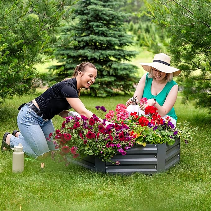 Sunnydaze Galvanized Raised Garden Bed - Metal Raised Bed for Gardening - Outdoor Planter Box for Flowers, Plants, and Vegetables - Gray - 12.25" Hexagon