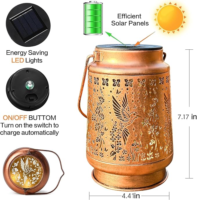 Outdoor Solar Waterproof Lantern Hummingbird Element Chandelier for Women mom Grandma Birthday Gift Memorial Gift Suitable for Balcony, Porch, Courtyard, Garden Decoration (Hummingbird)