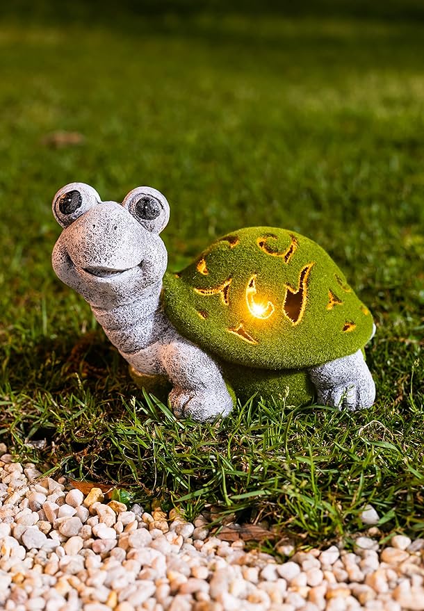 VP Home Lazy Turtle with Flocked Shell Solar Powered LED Outdoor Decor Garden Light - Great Addition for Your Garden, Solar Powered Light, Suitable for Outside Patio Lawn Gifts