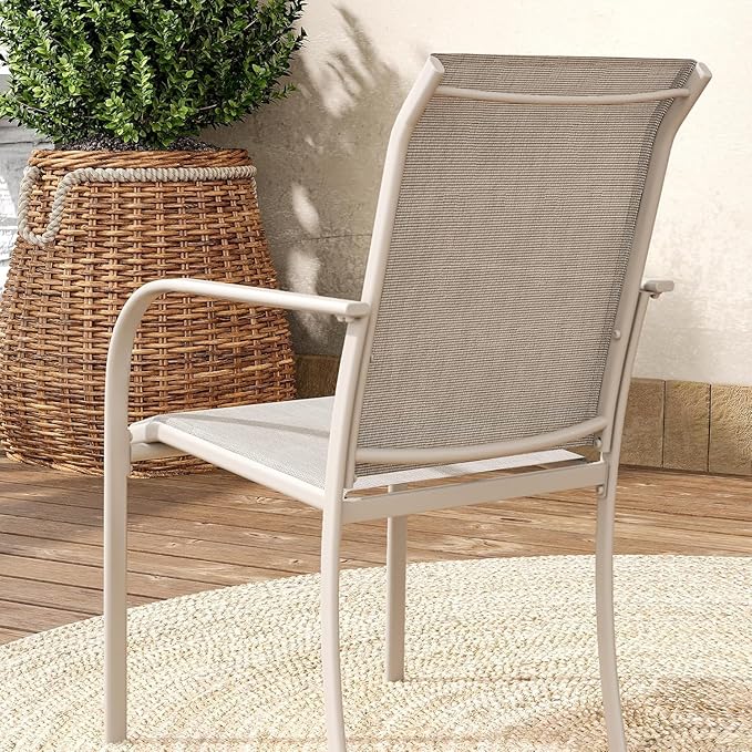 VICLLAX Patio Dining Set for 8, Outdoor Furniture Set Includes 53" Round Patio Table and 8 Patio Sling Chairs, Sandshell Color Tabletop and Fabric