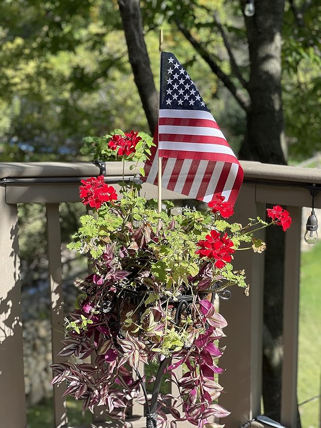 American Flags on Stick - Handheld Spearhead US Flag for 4th of July, Memorial Day Event Decorations - Patriotic Decor for Indoors & Yard - Wooden Stick, Cotton Fabric (12" X 18" - 144 Pack)