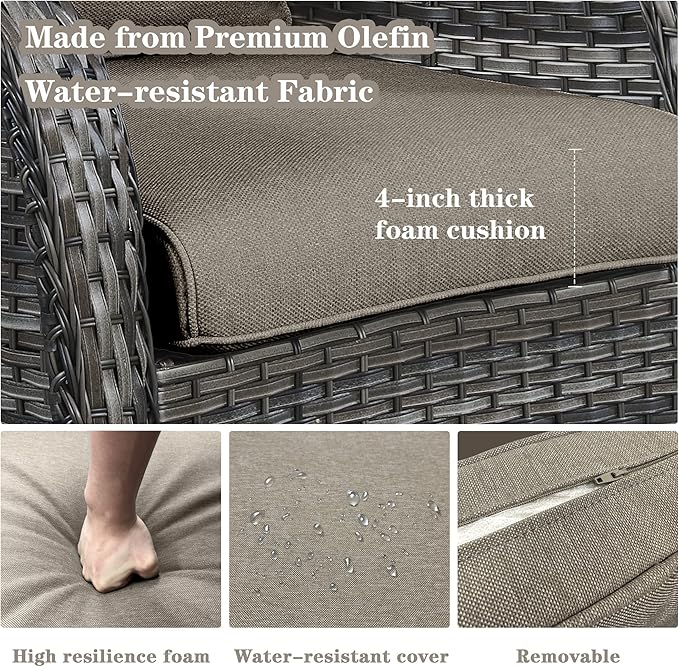 5 Pieces Patio Furniture Sets Wicker Outdoor Furniture, Rattan Patio Swivel Glider Chairs with 2 Ottoman and Glass Side Table