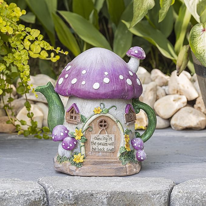VP Home Mushroom Teapot Solar Light for Home and Outdoor Decor, Mushroom Solar Powered Flickering LED Garden Light, Solar Powered Teapot Backyard Party Decoration Light, Fairy Garden House