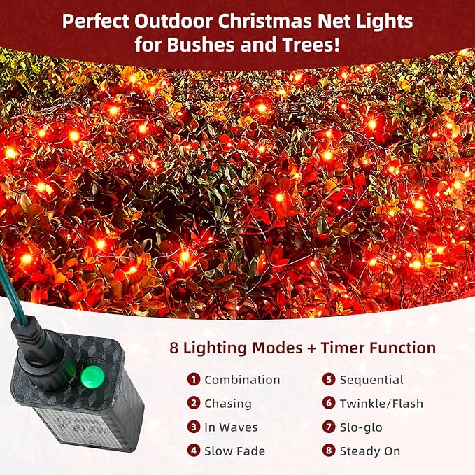 Led Net Lights Christmas Lights Outdoor Red Christmas Net Lighting with 121Led Mini Globe Lights 5ftx5ft, Outdoor Indoor Fairy Mesh Net Lights for Christmas Trees, Bushes, Shrubs Decorations