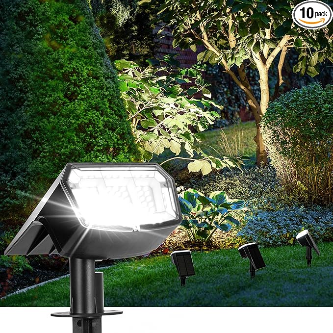 Solar Spot Lights Outdoor Waterproof 10 Pack IP65, 63 LED 3 Lighting Modes Spotlights for Yard Garden House Garage Pathway