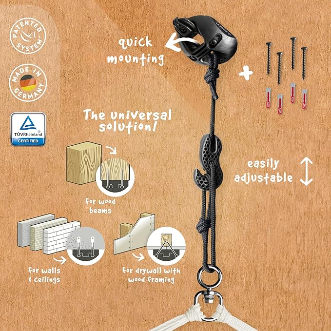 LA SIESTA® - Large Comfort Domingo Hammock Swing Chair & CasaMount - Weather & Tear Resistant Hanging Chair - Outdoor Indoor Hammock Chair w/Suspension Kit for Walls Ceilings Square Beams - Sea Salt