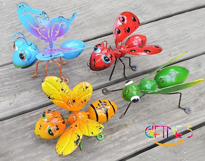 GIFTME 5 Metal Garden Sculptures Statues Yard Art Decoration,Set of 4 Garden Decor Perfect Hanging The Tree, Porch,Backyard or Patio Wall Decor