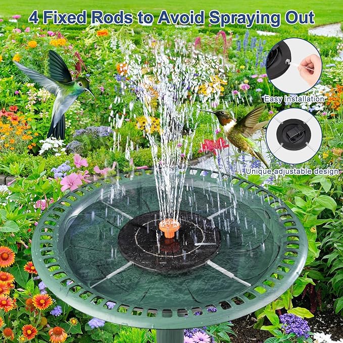 3.5W Solar Fountain, Upgrade Solar Bird Bath Fountains, Water Fountain Outdoor with 4 Fixed Rods & 8 Orange Nozzles, Solar Fountain Pump for Pond, Patio,Outdoor, Garden, Pool