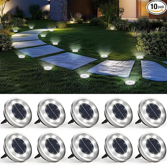 SOLPEX 10 Pack Solar Ground Lights Outdoor Waterproof, Solar Powered Pathway Lights, Landscape Lighting for Garden Walkway Driveway Backyard Decor (Cool White)