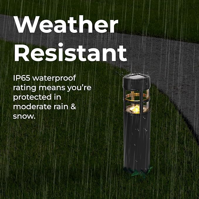 TECHKO Solar Mini-Bollard Cylinder Pathway Lights – 4-Pack, Dusk-to-Dawn, Weather-Resistant Outdoor LED Lighting