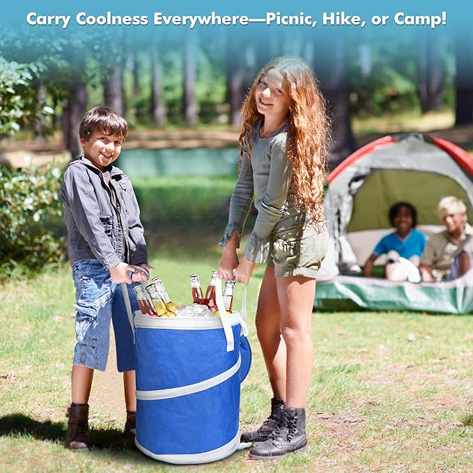 Tirrinia Large Pop-Up Golf Cooler Bag- Insulated Collapsible Cooler with Flat Drink Table for Golf Cart, Lightweight and Portable Ice Beach Cooler for Travel, Fishing, Picnics, Hiking, Camping