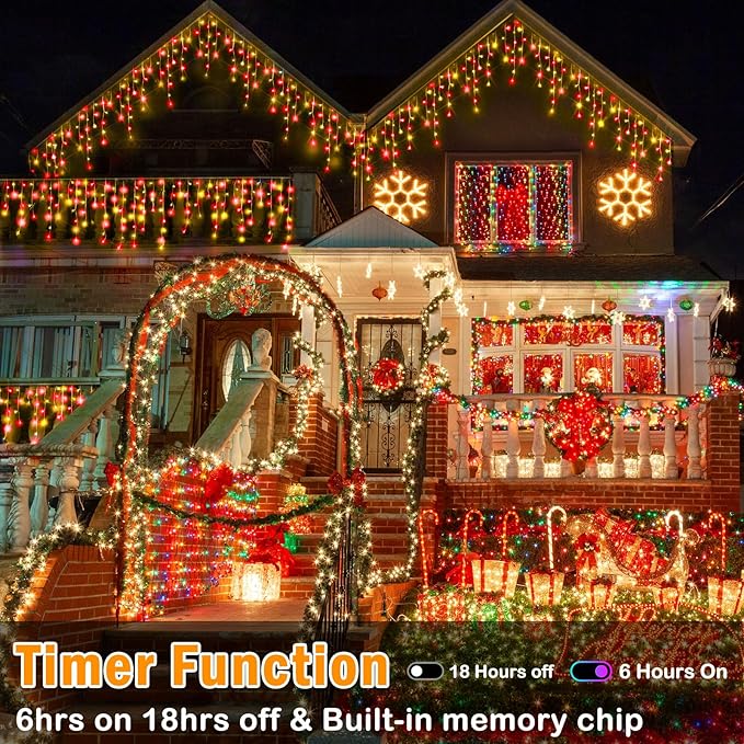 Hezbjiti Christmas Lights Decorations Outdoor, 1600LED 164FT Curtain Fairy Lights 8 Modes 320 Drops Fairy String Curtain Lights for Christmas Decor Eaves Window Party Yard Garden
