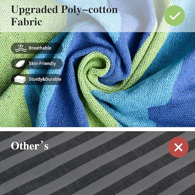 SUNCREAT Portable Tree Hammock, Double Hammocks 2 Person with Outer Bag, Blue Stripe