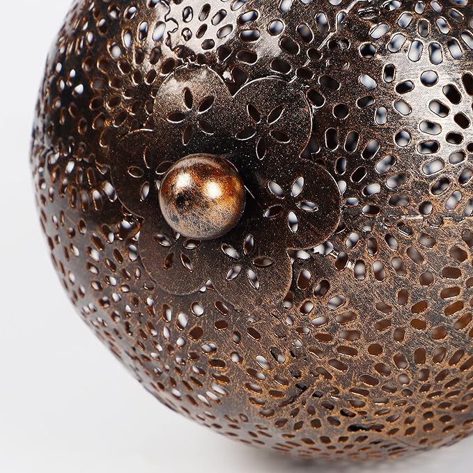 MAGGIFT 2 Pack Solar Hanging Lights, Solar Powered Decorative Retro Lantern with Handle, Warm White LED Christmas Garden Boho Flower Lights, Metal Drop Shape Waterproof Outdoor Yard Tree Fence Patio