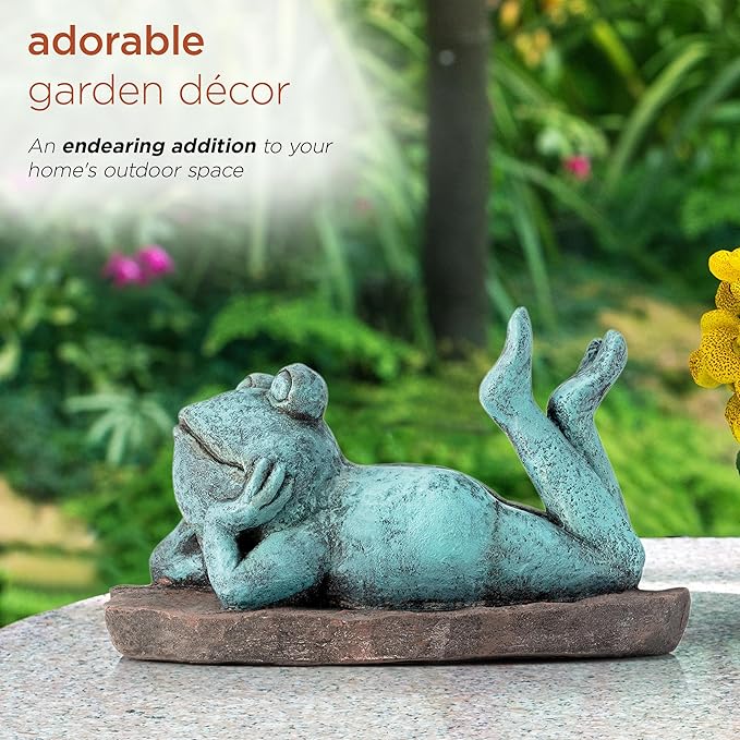 Alpine Corporation 9" Tall Indoor/Outdoor Sunbathing Frog Garden Statue Decoration, Multicolor