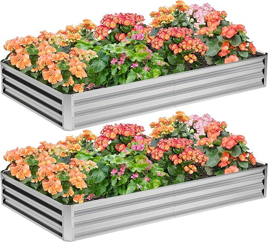 2PCS 8x4x1FT Galvanized Raised Garden Bed,Planter Raised Beds-Metal Garden Box,Large Plant for Outdoor Planting, Vegetables Bed,Flower,Herb-Sliver