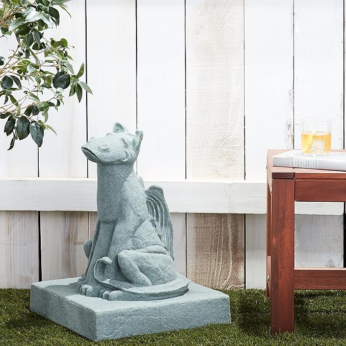 EMSCO Group Smiling Dragon Statue – Natural Jade Green Appearance – Made of Resin – Lightweight – 21” Height