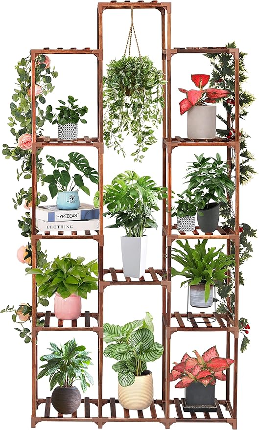 XXXFLOWER Plant Stand Indoor Outdoor Large Plant Cabinet Corner Holder Plant Shelf 13 Tiers Wood Plant Rack for Multiple Plants Pots Flowers Stand for Living Room Boho Apartment Balcony Garden Decor