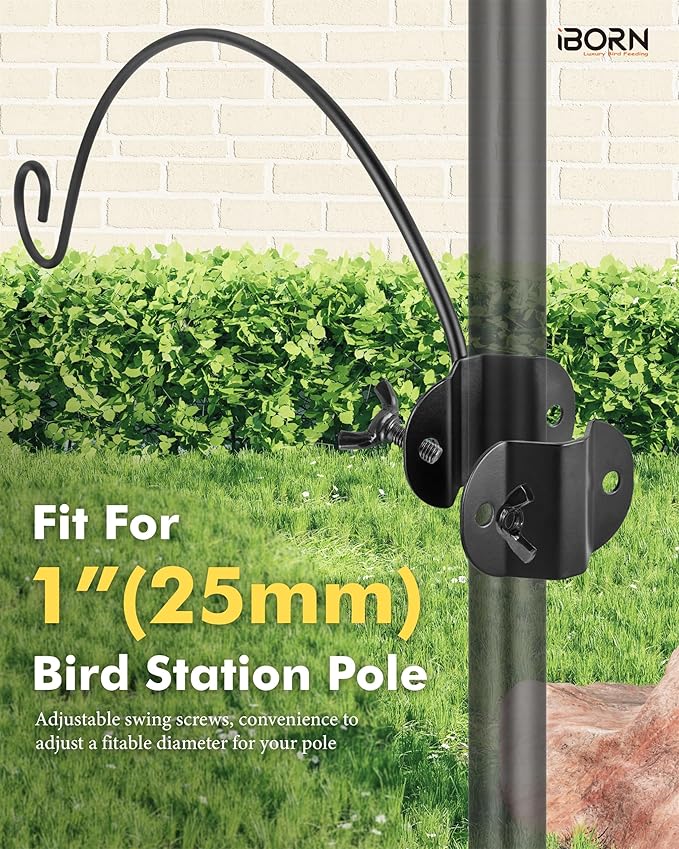 iBorn Bird Feeders Hangers for 1” Pole Stand Station Outdoor Hanging Hooks for Humming Bird Feeders for Outside Plant Hanger Hook Bracket Kit 12.2 Inch Long Metal Hooks for 1 Inch Pole, Pack of 4