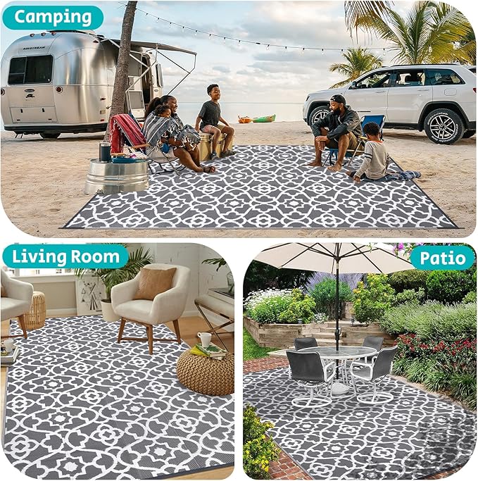 HEBE Outdoor Rug Waterproof 9x12, Plastic Straw Rug Camping Rug, Reversible Outdoor Patio Rugs RV Mat Clearance, Indoor Outside Floor Carpet for Porch,Deck,Camper,Balcony,Backyard