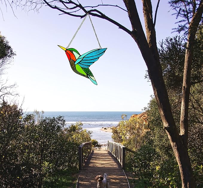 Hummingbird Stained Glass Window Hangings, Birds Stained Glass Decorations,Bird Suncatcher for Window Decor Hummingbird Gifts for Mom,Bird Lovers