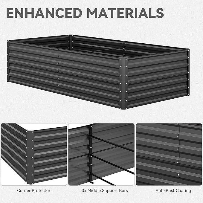 YITAHOME 8x4x2ft 2pcs Large Raised Garden Bed Kit, Galvanized Metal Planter Box with Gloves, Ground Nails & Safety Rubber, Outdoor Above Ground Planters for Plants Vegetables Flowers, Black