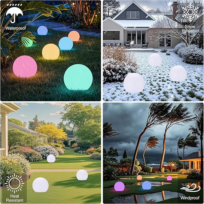 shumi Solar Ball Light-12inch LED Outdoor Table Lamp,16 RGB Colors and Dimmable Globe Light with Remote,Decor for Patio,Garden,Yard,Beach,Pathway,Nursery