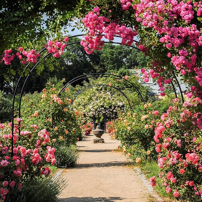 RUBFAC Metal Garden Arch, Wedding & Event Decoration, Garden Trellis for Climbing Plants, Assemble Freely 2 Sizes for Various Climbing Plant Roses Vines Bridal Party Decoration, Black, 1 Pack