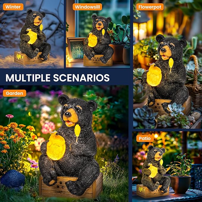 GIGALUMI Solar Garden Statues Outdoor Gifts for Women, Mom, Grandma, Cute Bear Figurine Christmas Housewarming Birthday Gifts, Garden Statues Decoration for Outside Yard, Patio, Balcony, Lawn, Pond