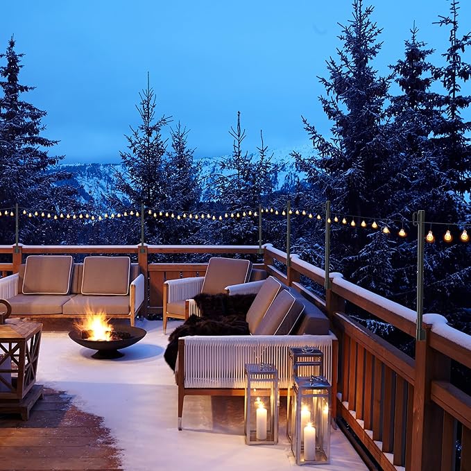 Suchtale 2 Pack 2.8 FT String Light Poles, Suspension Outdoor Fence Post Lights with Clip and Bracket, Outside String Lights Hanging, Wall Mounting Stand for Patio Garden Backyard Wedding Party, Black