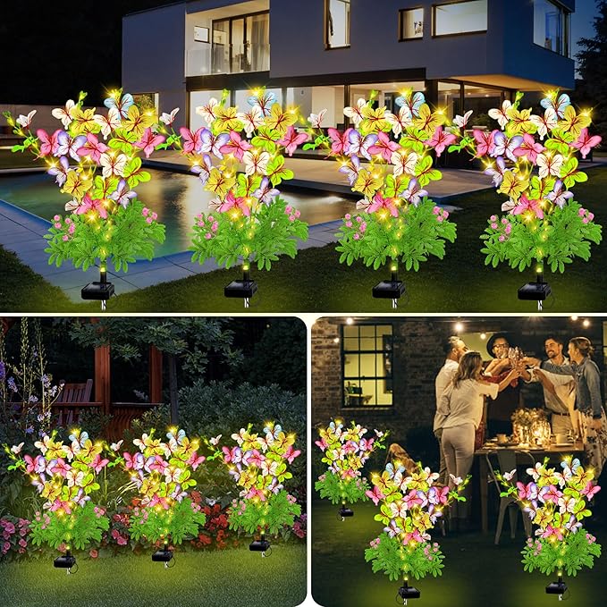 Solar Garden Lights Outdoor Waterproof,2 Packs Solar Swaying Butterfly Lights Decor,Gardening Butterfly Gifts for Mom Women,Solar Flowers Plant Lights Decorative Stakes for Yard Patio Lawn Pathway