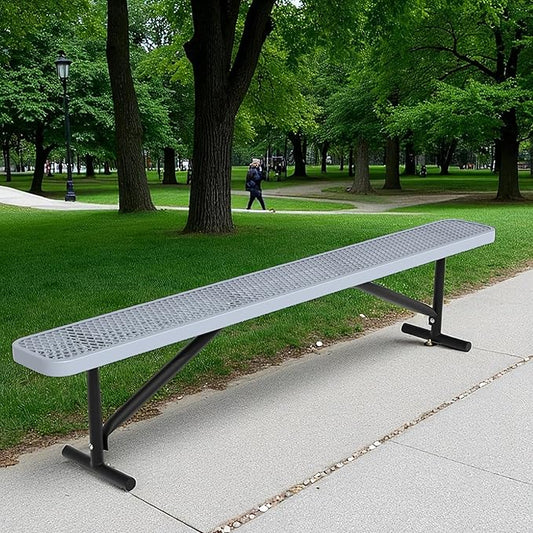 48" L Outdoor Steel Flat Bench, Heavy Duty Metal Park Bench for Outside, Expanded Metal, Commercial Benches Mesh Bench for Shopping Mall, Store, Lawn, Park, Patio, Deck, Garden (Grey, 8FT)