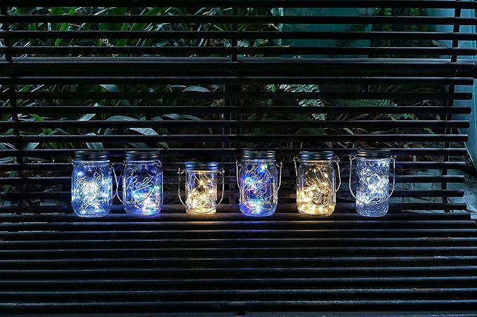 Decorman Solar Mason Jar Lights, 12 Pack 30 LED Fairy Star Firefly String Lids Lights with 12 Hangers for Patio Yard Garden Party Wedding Christmas Decoration(Jars Not Included) (12 Pack, Cool White)