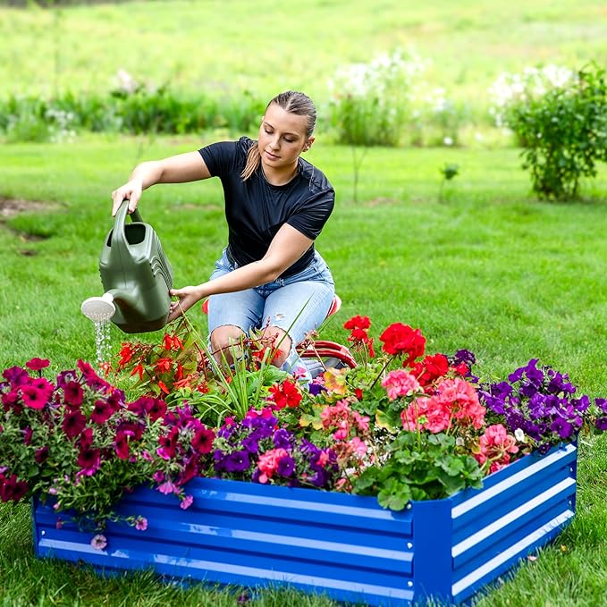 Sunnydaze Galvanized Raised Garden Bed - Metal Raised Bed for Gardening - Outdoor Planter Box for Flowers, Plants, and Vegetables - Blue - 48" W x 36" D x 12" H Rectangle