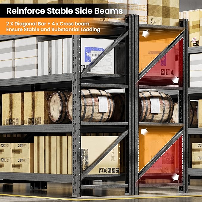 71” W Storage Shelves Heavy Duty, 5000LBS Metal Garage Shelving Units, 4 Tier Storage rack shelf, Steel Industrial Shelving , Adjustable Standing Shelf for Basement/Warehouse 71"W x 24"D x 70"H, Black