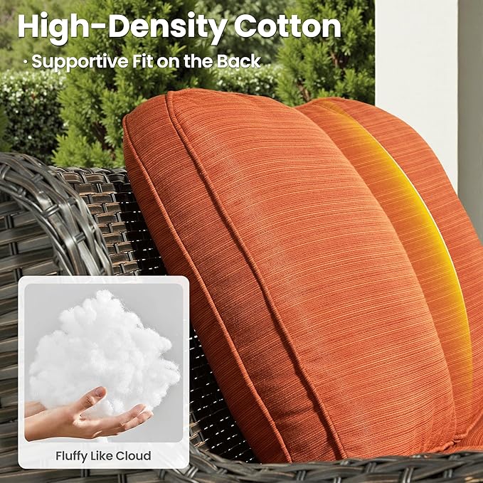 ovios 8 Pieces Patio Furniture Set, Outdoor Wicker Sofas with 2 Chairs, 4 Ottomans and Comfy Cushions, All Weather High Back Couch Set for Deck Porch, Brown Rattan, Orange Red