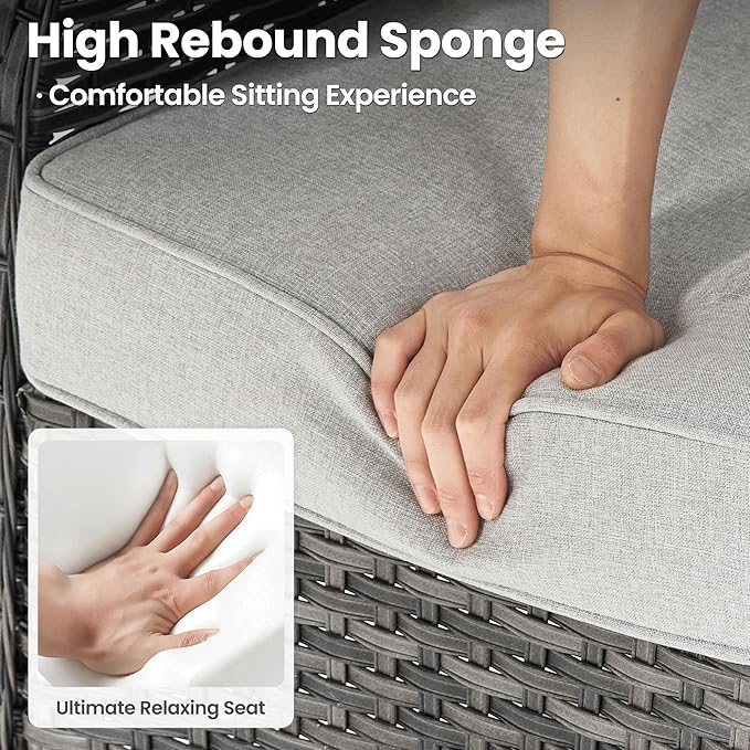 ovios 5 Pieces Patio Furniture Set with 30" Fire Pit Table, Outdoor Wicker Sofa with Loveseat, Comfy Cushions, High Back Couch Conversation Set, Grey Rattan, Grey