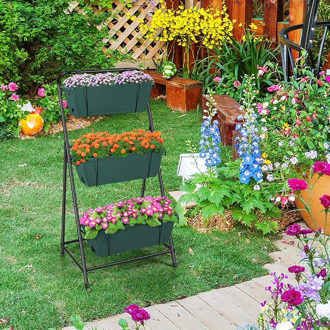 Vertical Raised Garden Bed 3 Tier Garden Planter Standing Planter Box Herb Garden Planter Outdoor and Indoor for Vegetables Flowers Green