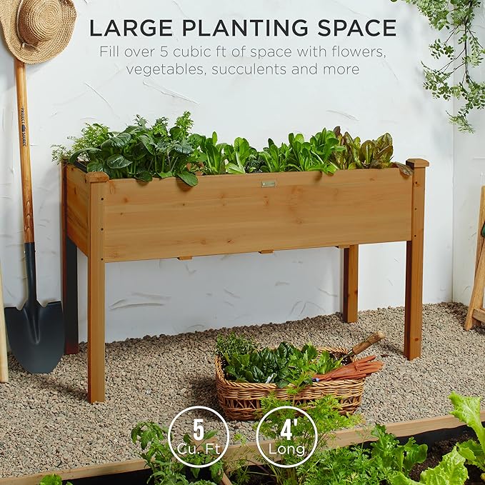 Best Choice Products 48x24x30in Raised Garden Bed, Elevated Wood Planter Box Stand for Backyard, Patio, Balcony w/Bed Liner, 200lb Capacity - Acorn Brown