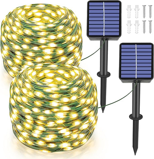 Ollny Solar String Lights for Outside, 2 Pack Total 132FT 400LED Solar Fairy Lights Outdoor, IP67 Waterproof 8 Modes String Lights for Tree Yard Garden Patio Party, Warm White