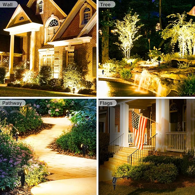 Solar Spot Lights Outdoor, Solar Landscape Spotlights IP65 Waterproof 9.8ft Cable, Auto On/Off Outdoor Wall Lights for Garden Yard Driveway Porch Walkway Pool (1-in-1 3000K Warm White 4 Pack)
