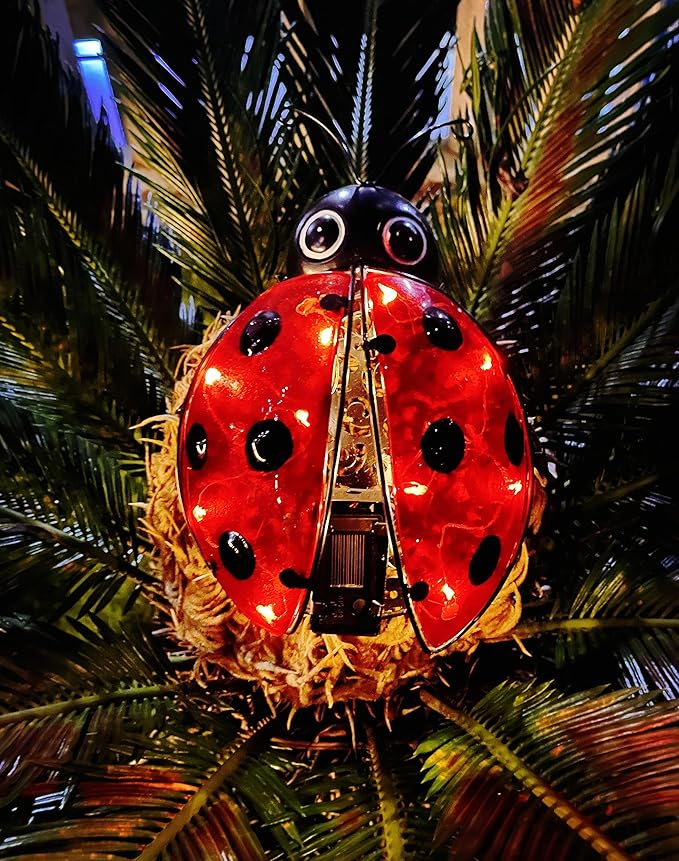 Solar Ladybug Outdoor Garden Statue,Hanging Waterproof LED Solar Lights Outdoor Decor,Metal Ladybug Ornament,Lantern Indoor Figurines for Patio Garden Table Decor for Ourdoor