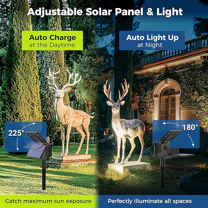 Solar Spot Lights Outdoor Waterproof for Flag, Tree, House, Garden, Yard, Landscape Spotlights for Accent Uplighting Decorations-2 Pack, Natural Light