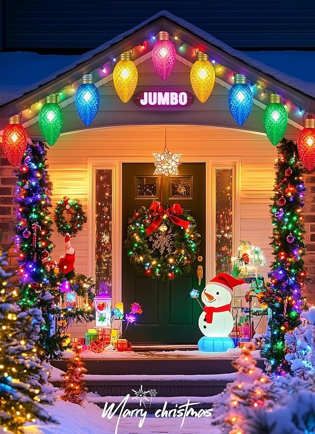 Brightown Super Jumbo C9 Christmas Pathway Lights Outdoor - 11 Feet 5 LED Strawberry Jumbo C9 Pathway Lights, Giant Christmas Lights Outdoor Decorations for Lawn Holiday Yard Outside, Multicolor