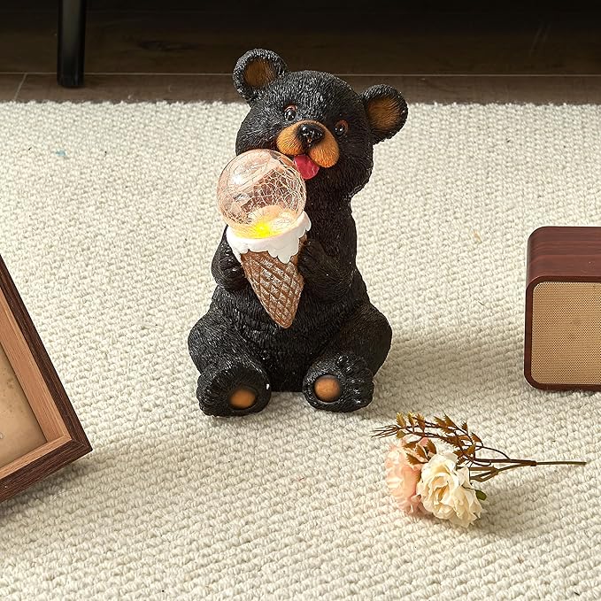 The Roo - Black Bear Solar Light Figurine - Outdoor Waterproof Garden Statue - Animal Garden Decor Light - Solar Lantern for Outside - Housewarming Gifts - Patio, Yard, and Lawn